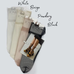 Wedding Socks, Tulle White Ruffle Socks, Sheer Bell Ankle Nylon Mesh Lace Socks for Women, Designer Black Powdery Beige Wedding Accessories image 10