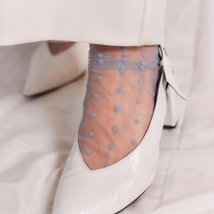 Blue Polka Dot Tulle Socks Sheer Socks Hosiery White Mesh Lace Socks Women Bridal Socks Bridesmaid Gift Fashion Wedding Nylon Vintage Socks afbeelding 4