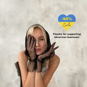 Polka dot gloves, Transparent gloves, Opera gloves, Formal gloves, Black lace gloves, Victorian gloves, Handmade Gloves, Gothic, 1001 gloves