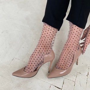Tüll Netz Socken, Polka Dot Tüll Socken, Spitzen Socken für Frauen, Schiere Graue Socken, Trendige Designer Socken, Transparente Socken, Socken für Heels
