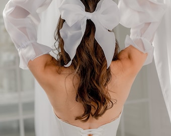 Noeud de mariage en organza, tulle blanc, voile de cheveux de mariée, satin alternatif pour femmes, noeud de ruban pour cheveux, accessoires pour filles, pince à cheveux en mousseline de soie