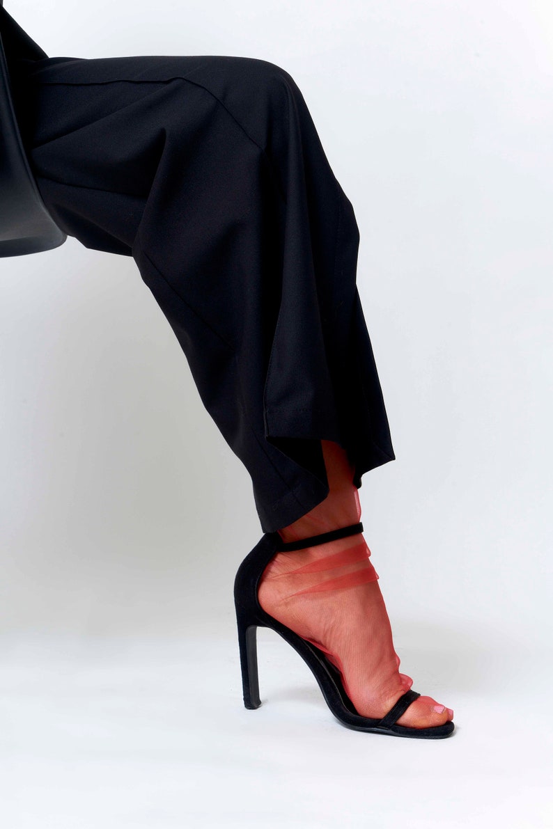 Grey Sheer Tulle Socks, Handmade Grid Hosiery, Nylon Lace Mesh Colorful Transparent Thin Cute Fashion Trendy Designer Dress Socks for Women image 8