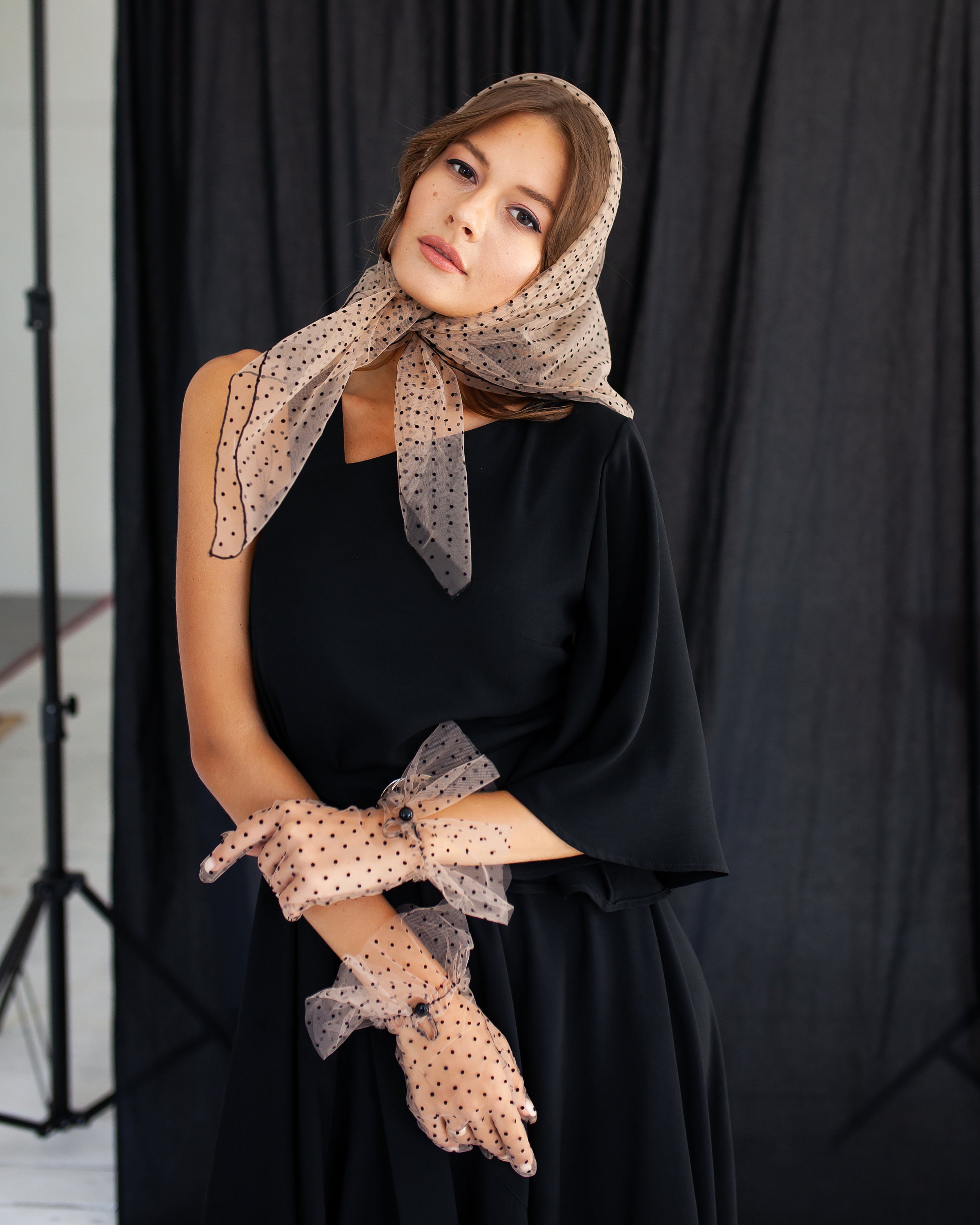 Women Scarf Polka Dot Headscarf Large Square Triangle Tulle