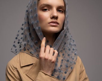 【OHESHIO】25ss DOT SHEER PATTERN SCARF Women Scarf Polka Dot Headscarf Large Square Triangle Tulle
