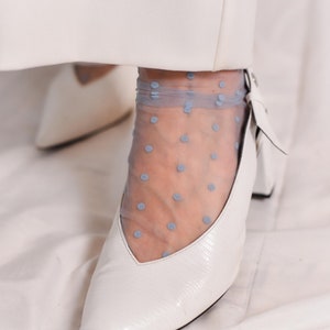 Polka Dot Socks, Blue Tulle Socks, Lace Transparent Socks Women, Sheer Ankle Socks, Cute Mesh Socks, Socks for Heels, Casual Colorful Socks image 5