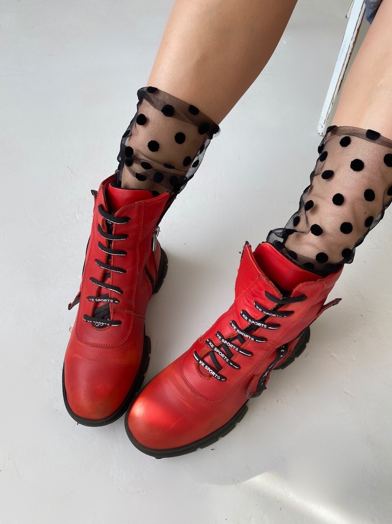 Tulle Polka Dot Socks, Sheer Nylon Socks, Mesh Socks with Big Dots, Lace Socks for Women, Socks for Heels Trendy Boot Yellow Sneaker Socks Black / 0301