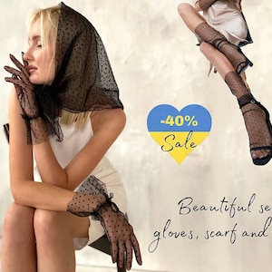 Set Netzhandschuhe, Socken, Kopftuch, Schrucksocken, Perlentüllhandschuhe, Geschenk für Freundin, Geschenk für Mutter, Polka Dot Accessoire, set1901