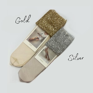 Glitzer Tüll Socken, Schiere Socken, Trend Socken, Fashion Socken, Hochzeitssocken Spitze Damen, Silber Socken, 0501 glitzer Socken