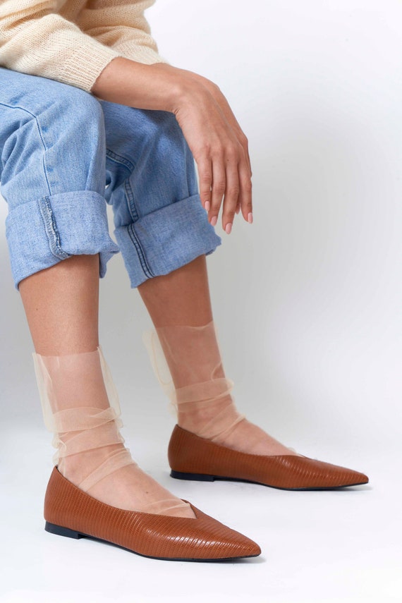 Violet Soft Tulle Socks for Women, Transparent Nylon Sheer Tulle