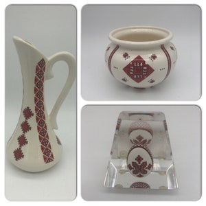 Ukrainian Embroidery Patterned Decor: Small Pitcher/Jug, Bowl, Paperweight