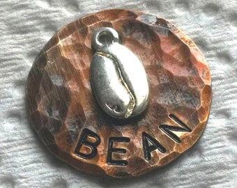Hand Stamped Copper Pet ID Tag: Bean Charm, Custom Cat Collar Tag