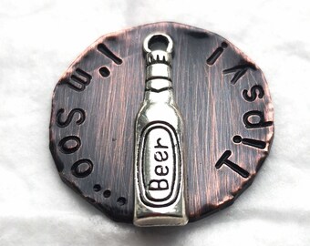 Personalized Beer Bottle Pet Tag: Antique Copper Custom Dog ID