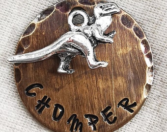 T-Rex Pet ID Tag: Custom Dinosaur Dog Collar Tag