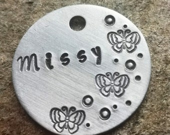 Personalized Butterfly Pet ID Tag: Brushed Aluminum Dog Collar Tag