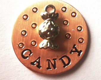 Hand Stamped Copper Pet ID Tag: Candy Charm, Personalized Dog Tag