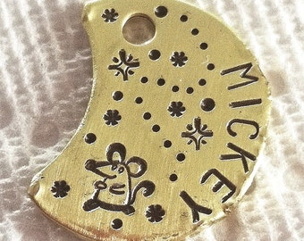 Hand Stamped Brass Pet ID Tag: Mouse & Star Design