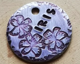 Floral Dog Tag: Personalized Pet ID, Hand Stamped Aluminum