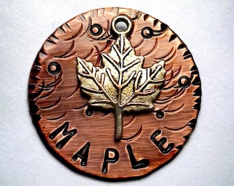 Personalized Copper Leaf Pet ID Tag: Hand Stamped Custom Dog Cat Collar