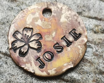 Floral Dog Tag: Personalized Pet ID, Antique Brass