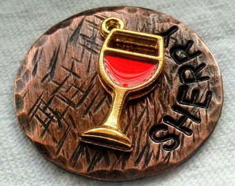 Personalized Wine Glass Pet ID Tag: Brushed Antique Copper