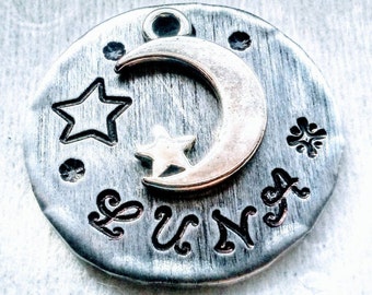Moon Star Pet Tag: Brushed Aluminum Personalized Dog Cat ID