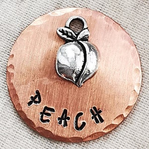 Hand Stamped Copper Pet ID Tag: Peach Charm, Custom Dog Cat Collar Tag