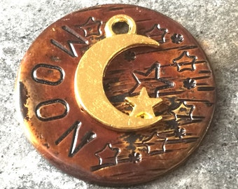 Personalized Brass Pet ID Tag: Moon & Star Charm