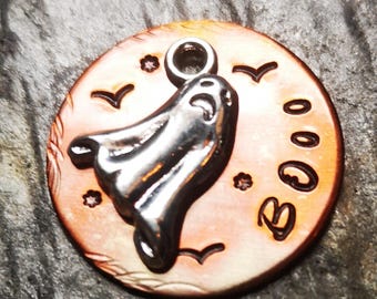 Personalized Copper Pet Tag: Ghost Design, Custom ID