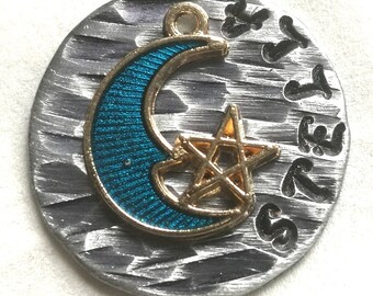 Personalized Cat Tag: Hand Stamped Star & Moon Pet ID