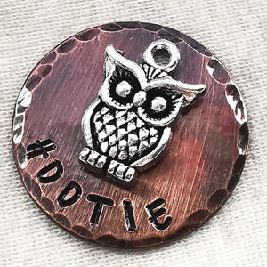 Médailles d'identification pour chiens | Médaille pour chien en forme de hibou | Médaille pour animal de compagnie | Médaille personnalisée pour animal de compagnie | Médaille pour chien | Médaille pour chien personnalisée | ID d'animal de compagnie | Étiquettes pour collier | Étiquette estampée à la main