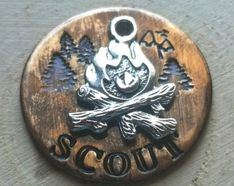 Personalized Campfire Pet ID Tag: Antique Brass Dog Collar Tag