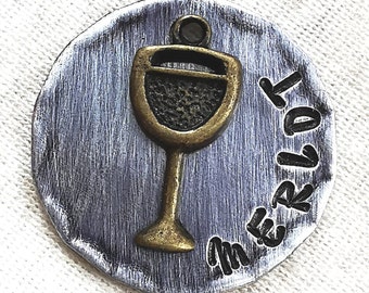 Personalized Wine Dog Tag: Brushed Antique Aluminum Pet ID