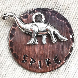 Médailles d'identification pour chiens | Médaille dinosaure | Médaille pour animal de compagnie | Médaille personnalisée pour animal de compagnie | Médaille pour chien | Médaille pour chien personnalisée | ID d'animal de compagnie | Étiquettes pour collier | Étiquette estampée à la main
