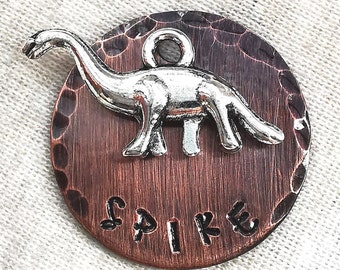 Dinosaur Dog Tag: Custom Antique Copper Pet ID