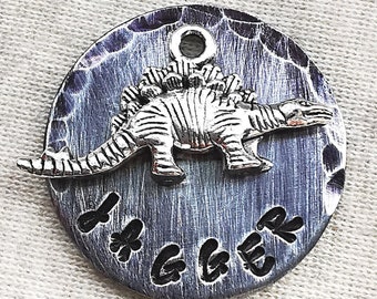 Personalized Dinosaur Dog Tag: Hand Stamped Pet ID