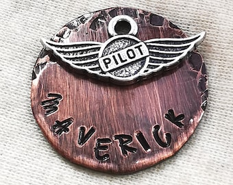Pilot Dog Tag: Personalized Antique Copper Pet ID