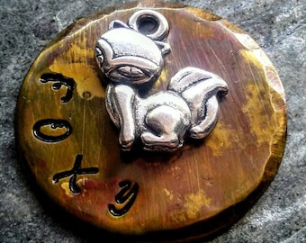 Fox Pet Tag: Personalized Antique Brass Dog ID