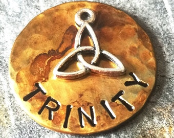 Personalized Brass Pet ID Tag: Trinity Charm, Custom Dog Cat Collar