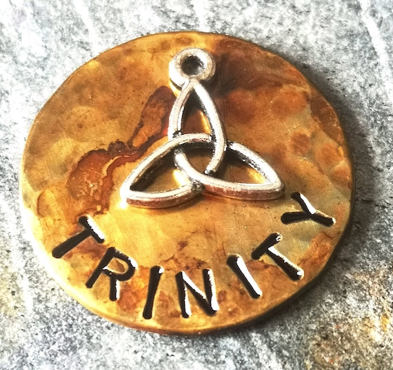 Personalized Brass Pet ID Tag: Trinity Charm, Custom Dog Cat Collar