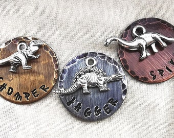 Dinosaur Dog Tag: Custom Pet ID, Hand Stamped Collar Tag