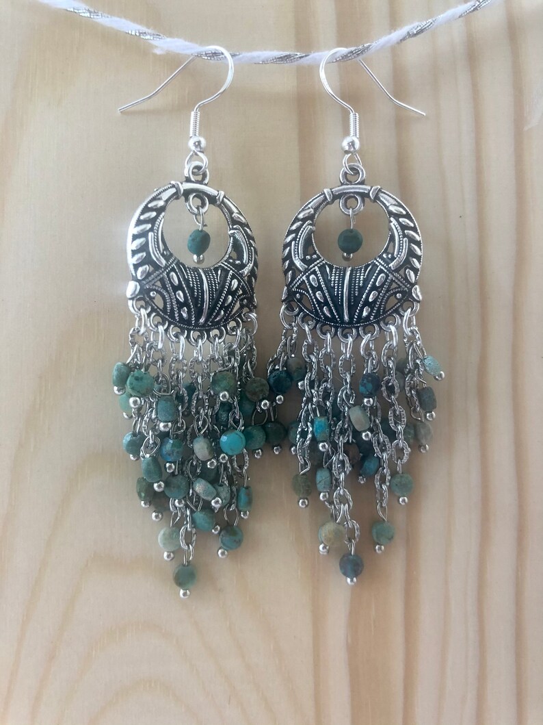 Turquoise Dangle Earrings; Chandelier Earrings; Long Turquoise earrings; Stocking Stuffer; Statement earrings