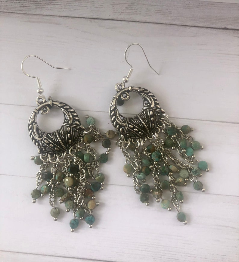 Turquoise Dangle Earrings; Chandelier Earrings; Long Turquoise earrings; Stocking Stuffer; Statement earrings