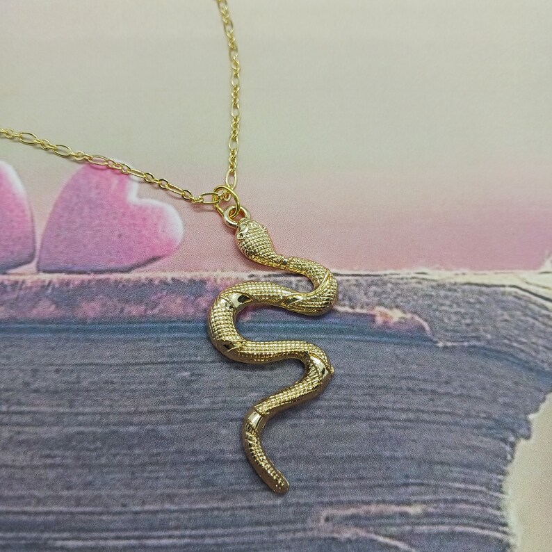 18 Snake Charm Necklace in Gold Etsy