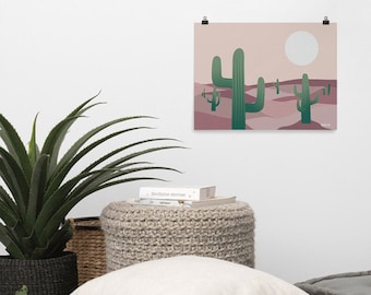 Pink Dusk and Blue Dawn Cactus Field Landscape Art Downloadable Printable Digital Modern Wall Hanging Decor Indoor