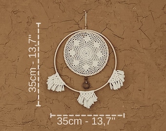 Small Doily Dreamcatcher, Hoop Wall Hanging, Minimalist Macrame Wall Art, Stitch Boho Home Decor, Bohemian