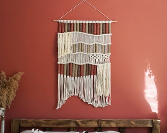 Colorful Macrame Weaving Wall Hanging, Hand Woven Tapestry Wall Hanging, Large Macraweave, Contemporary Fiber Art, Boho Wave Wall Decor