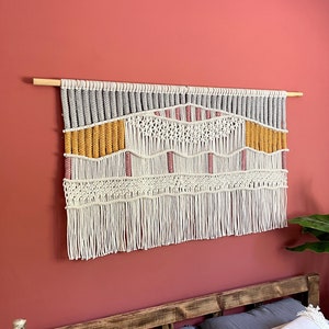 XLarge Macrame Wall Hanging, Hand Woven Tapestry, Weaving Wall Decor, Boho Fiber Art, Crochet Wave Wall Hanging, Wall Rug