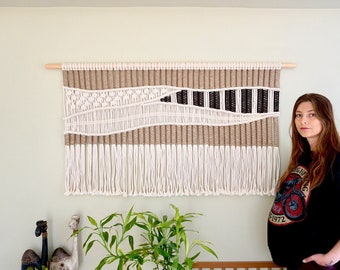 Large Macrame Wall Hanging, Modern Hand Woven Tapestry, Weaving Wall Decor, Boho Fiber Art, Crochet Wave Wall Hanging