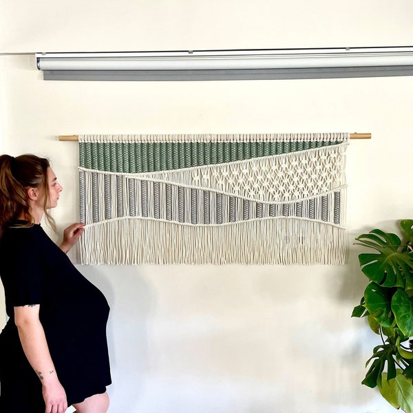 Large Macrame Wall Hanging, Modern Hand Woven Tapestry, Weaving Wall Decor, Boho Fiber Art, Crochet Wave Wall Hanging