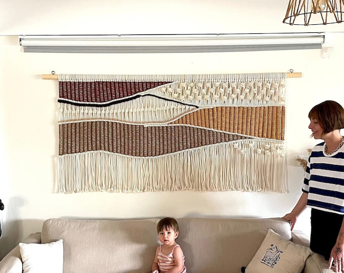 Large Macrame Wall Hanging, Modern Hand Weaving Wall Decor, Woven Tapestry, Boho Fiber Art, Crochet Wave Wall Hanging, King Size Headboard